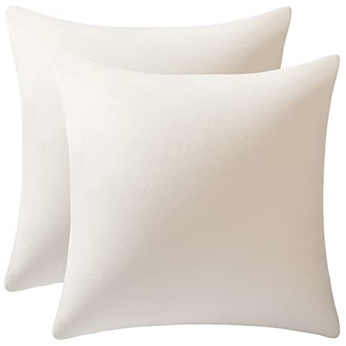 DEZENE Throw Pillow Covers 16x16 Cream: Pack of 2 Cozy Soft Velvet Square Modern Luxury Decorative Throw Pillow Cases for Sofa Couch Living Room Bed Home Decor - color: Vanilla Ice, size: 16" x 16" (Pack of 2)