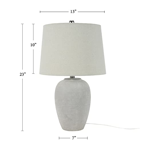 Nourison Home 23" Vintage Gray Ceramic Table Lamp with Light Gray Linen Shade, Traditional Bedside Accent Lamp, Nightstand Lamp for Bedroom, Living Room - color: Vintage Grey, size: 1 Lamp - Drum Shade