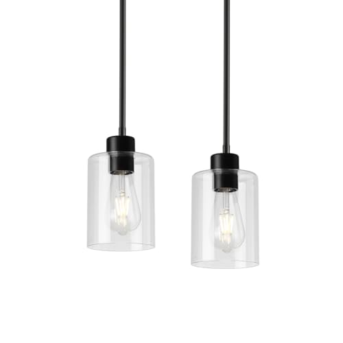 Black Pendant Lights Kitchen Island,Modern Farmhouse Glass Pendant Light,Light Fixture Kitchen Pendant Mini Hanging Light Fixture for Sink (Black 2 Pack Stem Rod) - color: Black 2 pack Stem Rod