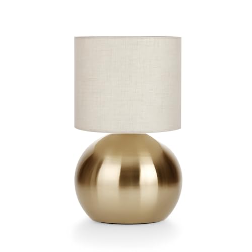 Modern Golden Small Table Lamp with Cotton Linen Shade, 6.2×6.2×10.4 inch LED Desk Light, One-Button Switch for Bedroom, Living Room, Nightstand, Includes Warm Light Bulb - color: Golden, size: Pack of 1