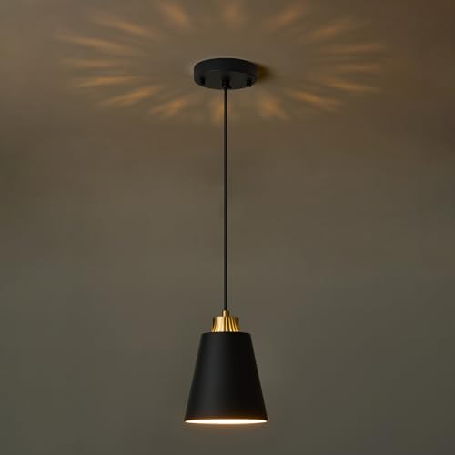3-Pack Matte Black Pendant Lights Metal Cone Kitchen Island Pendant Lighting with Gold Modern Hollow Shade Hanging Light Fixture for Dining Room Bar Hallway 63" Adjustable Cord - color: Black 3-PACK