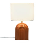 Main + Mesa Carved Arch Stoneware Table Lamp with Linen Drum Shade, Terracotta