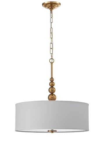 Shrine Lighting Drum Chandeliers, Farmhouse Style, Perfect Drum Pendant Light for Dining Room, D20'' x H8'', Adjustable Chains 59'', E26*3 Sockets, White Linen Fabric Lampshade & Gold Rod - color: Gold Rod&White Shade D20''