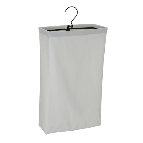 Household Essentials Door Hanging Laundry Bag in Washable Canvas with Loop Handle, White with Black Trim - color: White/Black