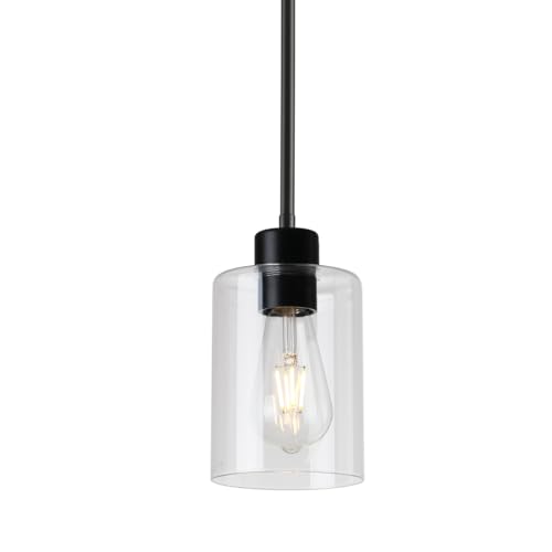 Black Pendant Lights Kitchen Island,Modern Farmhouse Glass Pendant Light,Light Fixture Kitchen Pendant Mini Hanging Light Fixture for Sink (1 Pack Black stem Rod) - color: 1 pack black stem rod