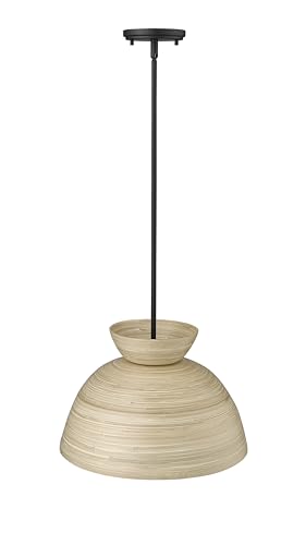ML Lighting | Jaycen Collection | 48001-MB | 1 Light Pendant in Matte Black Finish with Nature Bamboo Nature Shade | Perfect for Kitchens, Dining Rooms, Living Rooms, Entryways, Hallways - color: Matte Black
