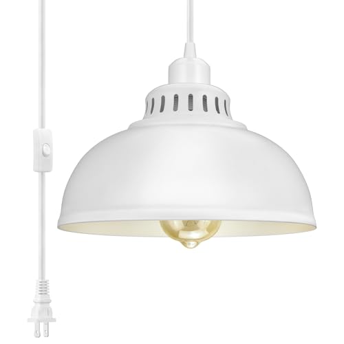 Plug in Pendant Light, 15FT Hanging Lights with Plug in Cord, On/Off Switch, Industrial Pendant Light with Plug in Cord, Metal Hanging Lamps for Living Room, Kitchen Big White - color: Big White