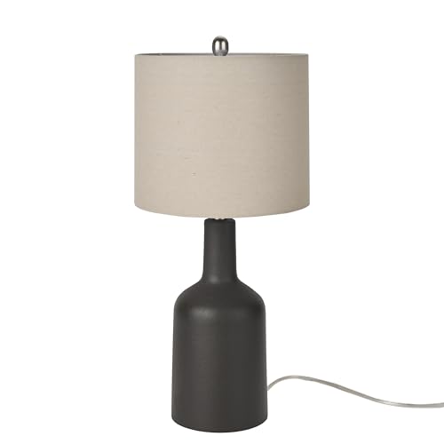 Nourison Home 22" Black Ceramic Table Lamp with Oatmeal Linen Shade for Modern Farmhouse, Bedside Lamp, Living Room Lamp, Small Accent Lamp for Dining Room - color: Black