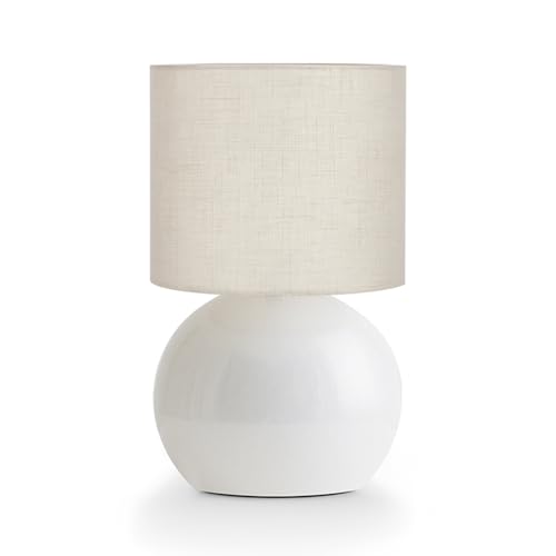 Modern White Small Table Lamp with Cotton Linen Shade, 6.2×6.2×10.4 inch LED Desk Light, One-Button Switch for Bedroom, Living Room, Nightstand, Includes Warm Light Bulb - color: White, size: Pack of 1