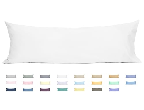 Sunflower Body Pillowcase 100% Cotton Long Pillow Cover/Case Envelope Closure 1 Pack, 20×54 inches White, Soft and Breathable - color: Bright White, size: Body (20"x54")