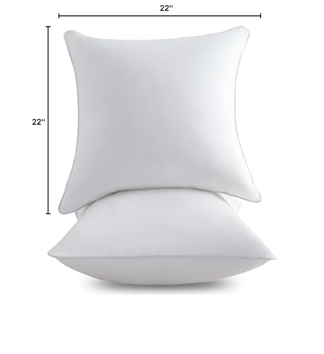 FAVRIQ 22 x 22 Pillow Inserts (Set of 2) - 22 Inch Square Interior Sofa Throw Pillow Inserts with 100% Cotton Cover - Decorative Pillow Insert White Sofa Pillow - size: 22x22 Inch
