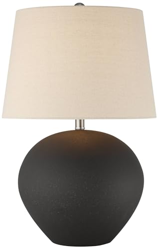 360 Lighting Paulo 24 1/2" High Pot Farmhouse Rustic Southwestern 3-Way Table Lamp Matte Black Ceramic Single Fabric Beige Shade Living Room Bedroom Bedside Nightstand House Office Home Reading