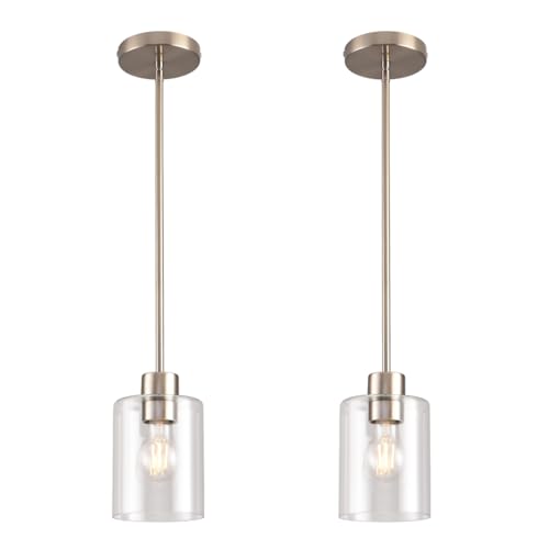 Brushed Nickel Pendant Lights,Modern Farmhouse Pendant Light,Light Fixture Kitchen Pendant Mini Hanging Light for Sink Island,Adjustable Height,Home Décor Lighting (Brushed Nickel 2 pack Stem Rod) - color: Brushed Nickel 2 pack Stem Rod