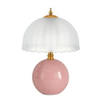 PARTPHONER Mushroom Table Lamp, Ceramic Bedside Lamp with Glass Shade, 3-Way Lighting (2700K-5000K) Rocker Switch, Small Nightstand Lamp for Bedroom, Living Room, Office, Pink - color: Pink