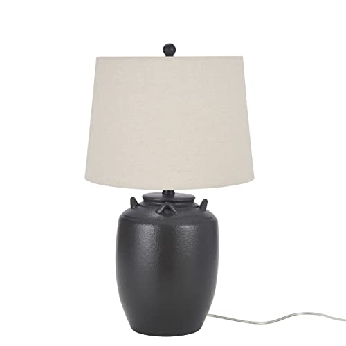 Nourison Home 24" Black Farmhouse Ceramic Pottery Jug Table Lamp for Bedside Table, Living Room, Office, Entryway - color: Black