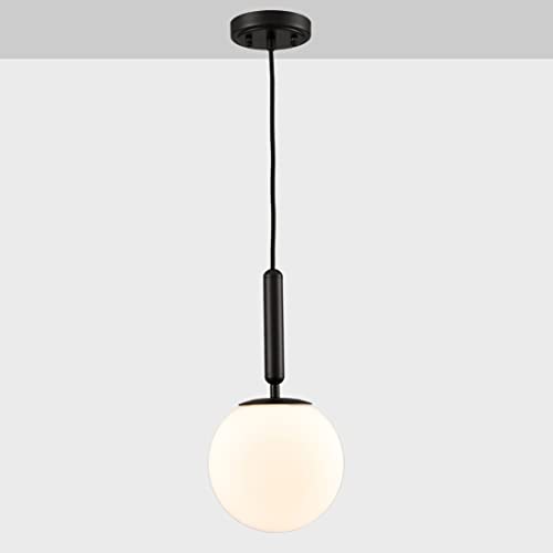 DIRYZON Modern Globe Pendant Lighting for Kitchen Island Black Hanging Ceiling Light Dining Pendant Chandelier Fixture with 7.9 Inches Milky White Frosted Lampshade - color: Black, size: 8 Inch-Hardwired