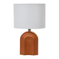 Main + Mesa Carved Arch Stoneware Table Lamp with Linen Drum Shade, Terracotta