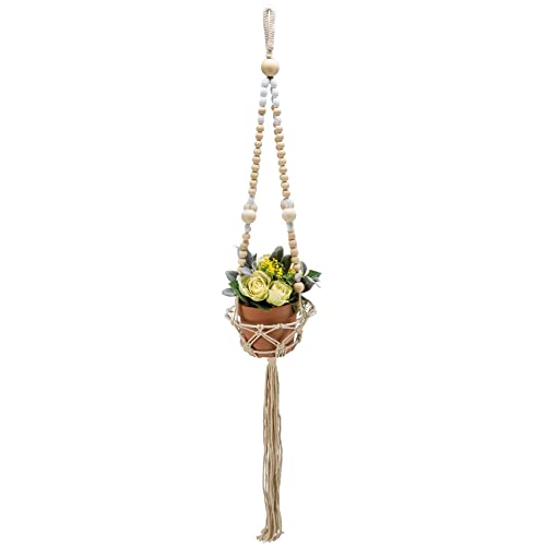 Primitives by Kathy Boho Style Wood Beaded Macrame Details Plant Hanger