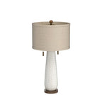 Possini Euro Design Kingston Mid Century Modern Table Lamp 32 3/4" Tall White Grooved Patterned Ceramic Taupe Drum Shade for Bedroom Living Room House Bedside Nightstand Home Office Entryway Family