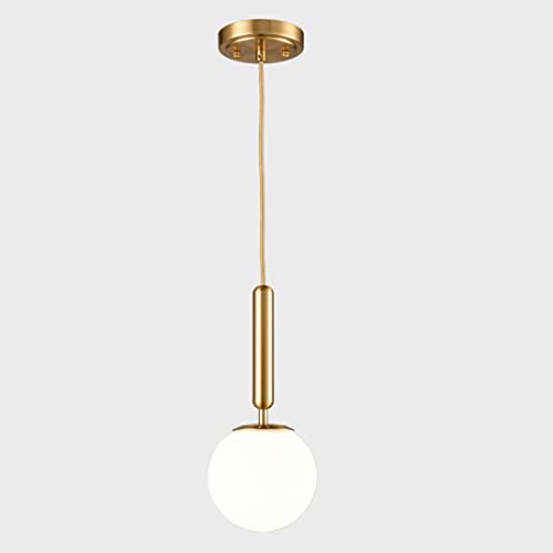 DIRYZON EUL Mid Century Modern Globe Pendant Light Opal Glass Hanging Light Fixture Gold Finish - color: Gold, size: 6 Inch-Hardwired