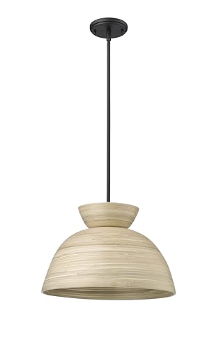 ML Lighting | Jaycen Collection | 48001-MB | 1 Light Pendant in Matte Black Finish with Nature Bamboo Nature Shade | Perfect for Kitchens, Dining Rooms, Living Rooms, Entryways, Hallways - color: Matte Black