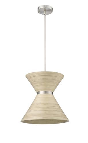 ML Lighting | Jaycen Collection | 47001-BN | 1 Light Pendant in Brushed Nickel Finish with Nature Bamboo Nature Shade | Perfect for Kitchens, Dining Rooms, Living Rooms, Entryways, Hallways - color: Brushed Nickel