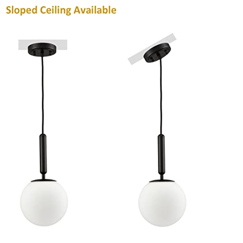 DIRYZON Modern Globe Pendant Lighting for Kitchen Island Black Hanging Ceiling Light Dining Pendant Chandelier Fixture with 7.9 Inches Milky White Frosted Lampshade - color: Black, size: 8 Inch-Hardwired