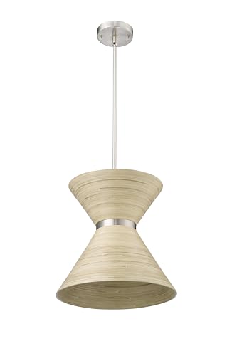 ML Lighting | Jaycen Collection | 47001-BN | 1 Light Pendant in Brushed Nickel Finish with Nature Bamboo Nature Shade | Perfect for Kitchens, Dining Rooms, Living Rooms, Entryways, Hallways - color: Brushed Nickel