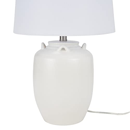Nourison Home 24" White Farmhouse Ceramic Pottery Jug Table Lamp for Bedside Table, Living Room, Office, Entryway - color: White