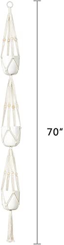 Mkono Macrame Plant Hanger 3 Tier Indoor Outdoor Hanging Planter Basket Cotton Rope with Beads 70 Inches (Pots and Plants NOT Included)
