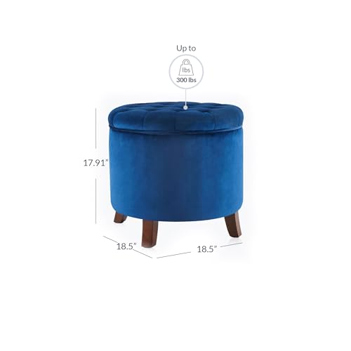 BELLEZE Modern Tufted Accent Storage Ottoman, Small Upholstered Button Circle Pouf Footstool with Lift Top, for Bedroom Living Room Vanity - Navy Blue - color: Navy Blue