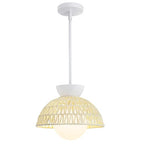 AIJIASI Rattan Pendant Light, 11.8" Hand Woven Boho Pendant Light Fixture with Milk Glass Globe, Gold Kitchen Pendant Lighting Over Island Adjustable Chandelier for Dining Room Hallway Foyer - color: White