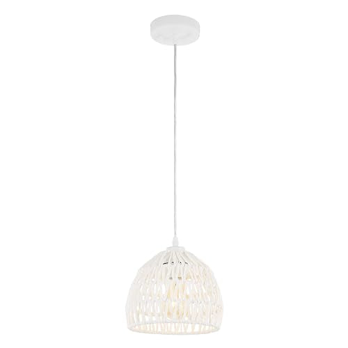 JONATHAN Y 8.25" White Modern Bohemian Woven Rope LED Pendant Light Fixture, Adjustable Dome Ceiling Lamp for Kitchen Island, Rope Shade, Coastal Farmhouse Decor (JYL6512A) - color: White, size: 8.25"
