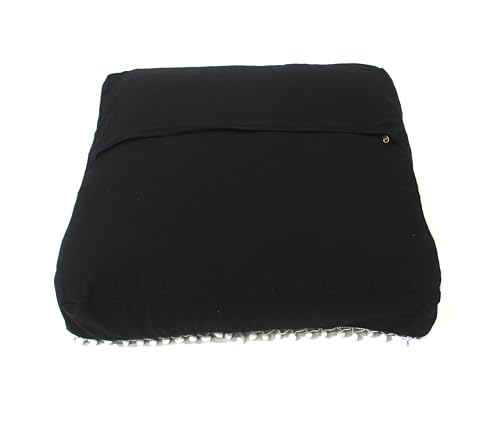 Round Mandala Floor Pillow Cover Seating Cushion Throw Cover Hippie Decorative Bohemian Ottoman Pouf Cover, Pom Pom Pillow Cases,Boho Indian (Black, 18" Square) - color: Black, size: 18"D x 5"W x 18"H