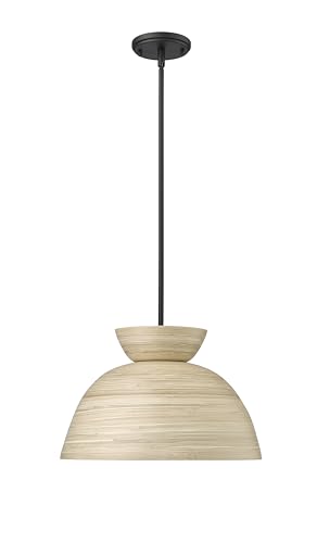 ML Lighting | Jaycen Collection | 48001-MB | 1 Light Pendant in Matte Black Finish with Nature Bamboo Nature Shade | Perfect for Kitchens, Dining Rooms, Living Rooms, Entryways, Hallways - color: Matte Black