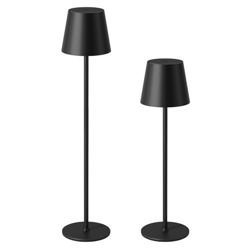 Kakanuo 20" Cordless Table Lamp Rechargeable Black - 2 Pack 5000mAH Battery Operated Lamp for Counter, 3 Color Stepless Dimming Wireless Lamp for Dining Kitchen, Outdoor Patio, Touch Control - color: Black 1, size: 2 Pack 20in - Down Light