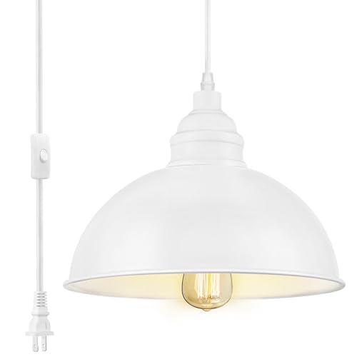 Plug in Pendant Light, 15FT Hanging Lights with Plug in Cord, On/Off Switch, Industrial Pendant Light with Plug in Cord, Metal Hanging Lamps for Living Room, Kitchen, Dining Room-Large White - color: Large white
