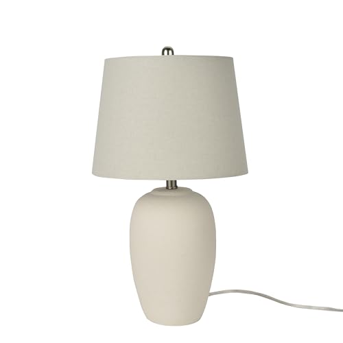 Nourison Home 23" Natural White Ceramic Jar Table Lamp for Bedroom, Living Room, Dining Office, with Off-White Shade - color: Off-White, size: 1 Lamp - Drum Shade