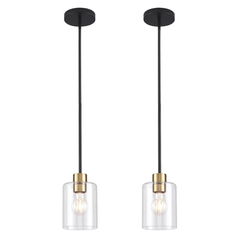 Black Brass Pendant Lights Kitchen Island - Clear Glass Pendant Light Fixture Multiple Stems Rods 3 Units 12 Inch 3 Units 4 Inch (2 Pack Black Brass Downrod) - color: Black+brass 2PK