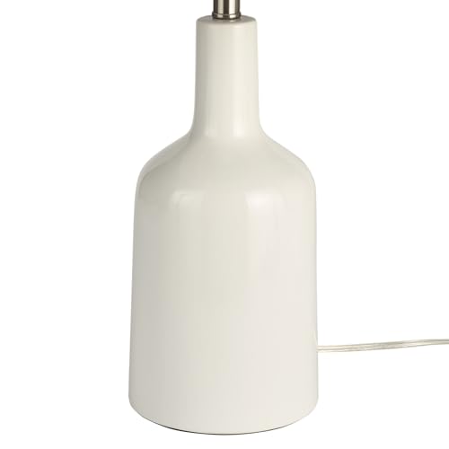 Nourison Home 22" White Glossy Ceramic Table Lamp with Oatmeal Linen Shade for Modern Farmhouse, Bedside Lamp, Living Room Lamp, Small Accent Lamp for Dining Room - color: White
