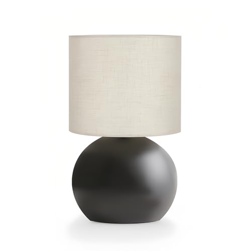 Modern Black Small Table Lamp with Cotton Linen Shade, 6.2×6.2×10.4 inch LED Desk Light, One-Button Switch for Bedroom, Living Room, Nightstand, Includes Warm Light Bulb - color: Black, size: Pack of 1