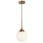 KCO Lighting Mid Century Modern Milk Glass Pendant Light Large White Globe Hanging Light Gold Ceiling Light Fixture 1 Light Pendant Lighting Brushed Brass Hanging Light Fixture - color: White