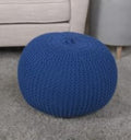 Round Pouf Ottoman, 18" Bordeaux Knitted Cotton Woven Round Pouf, Sofa Footrest Suitable for Living Room, Bedrooms, Home, Offices (Navy Blue) - color: Navy Blue