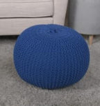 Round Pouf Ottoman, 18" Bordeaux Knitted Cotton Woven Round Pouf, Sofa Footrest Suitable for Living Room, Bedrooms, Home, Offices (Navy Blue) - color: Navy Blue