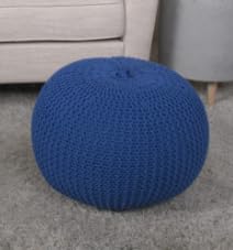 Round Pouf Ottoman, 18" Bordeaux Knitted Cotton Woven Round Pouf, Sofa Footrest Suitable for Living Room, Bedrooms, Home, Offices (Navy Blue) - color: Navy Blue