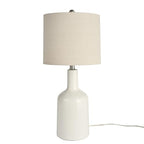 Nourison Home 22" White Glossy Ceramic Table Lamp with Oatmeal Linen Shade for Modern Farmhouse, Bedside Lamp, Living Room Lamp, Small Accent Lamp for Dining Room - color: White