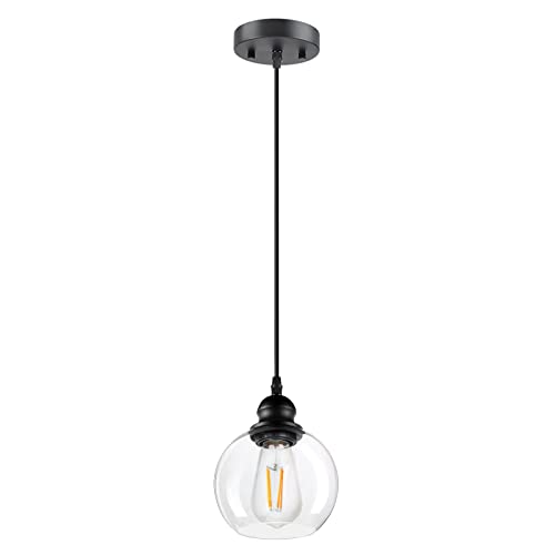 Pendant Lights Kitchen Island, Black Pendant Light with Glass Lampshade, 71 Inch Adjustable Hanging Lamp for Kitchen Living Room, Modern Farmhouse Industrial Ceiling Lighting Fixture(E26 Base,No Bulb) - size: 1Light - D 5.91 IN