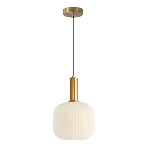 BOKT Pendant Lights Kitchen Island Brass Modern Gold Pendant Light Fixtures 7.9" Vintage Adjustable Height Hanging Lamp with Milk White Glass Shade for Entryway Dining Room Hallway - color: Milk White