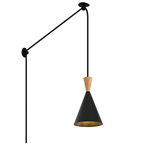 Modern plug in Pendant Light with cord, Adjustable chandelier hanging lamps that plug into wall outlet for Kitchen Island, Bedroom, Living room, Dining Room, Contemporary wall Décor - size: funnel pendant light black