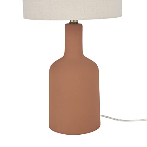 Nourison Home 22" Terracotta Orange Ceramic Table Lamp with Oatmeal Linen Shade for Modern Farmhouse, Bedside Lamp, Living Room Lamp, Small Accent Lamp for Dining Room - color: Terracotta